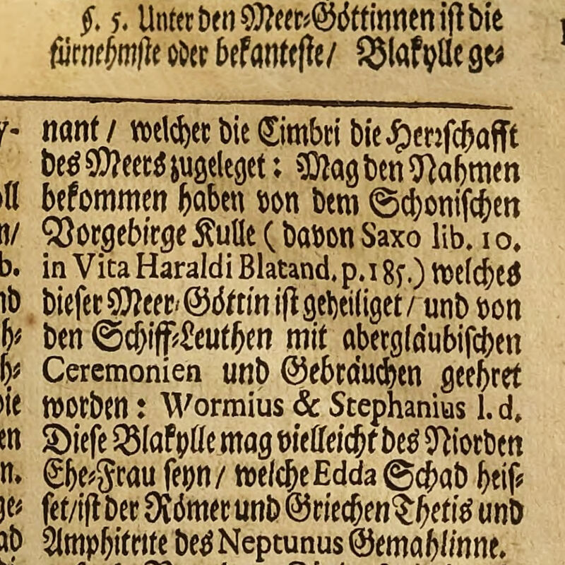 Text excerpt about Blakylle from the book "Cimbrische Heyden-Religion" from 1702 Text excerpt about Blakylle from the book "Cimbrische Heyden-Religion" from 1702
